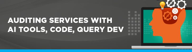 Auditing services with AI tools, code, query dev